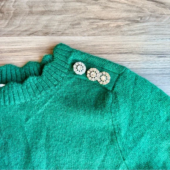 Classic Casual PS Crewneck Sweater Embellished Shoulder Knit Green - Picture 7 of 10